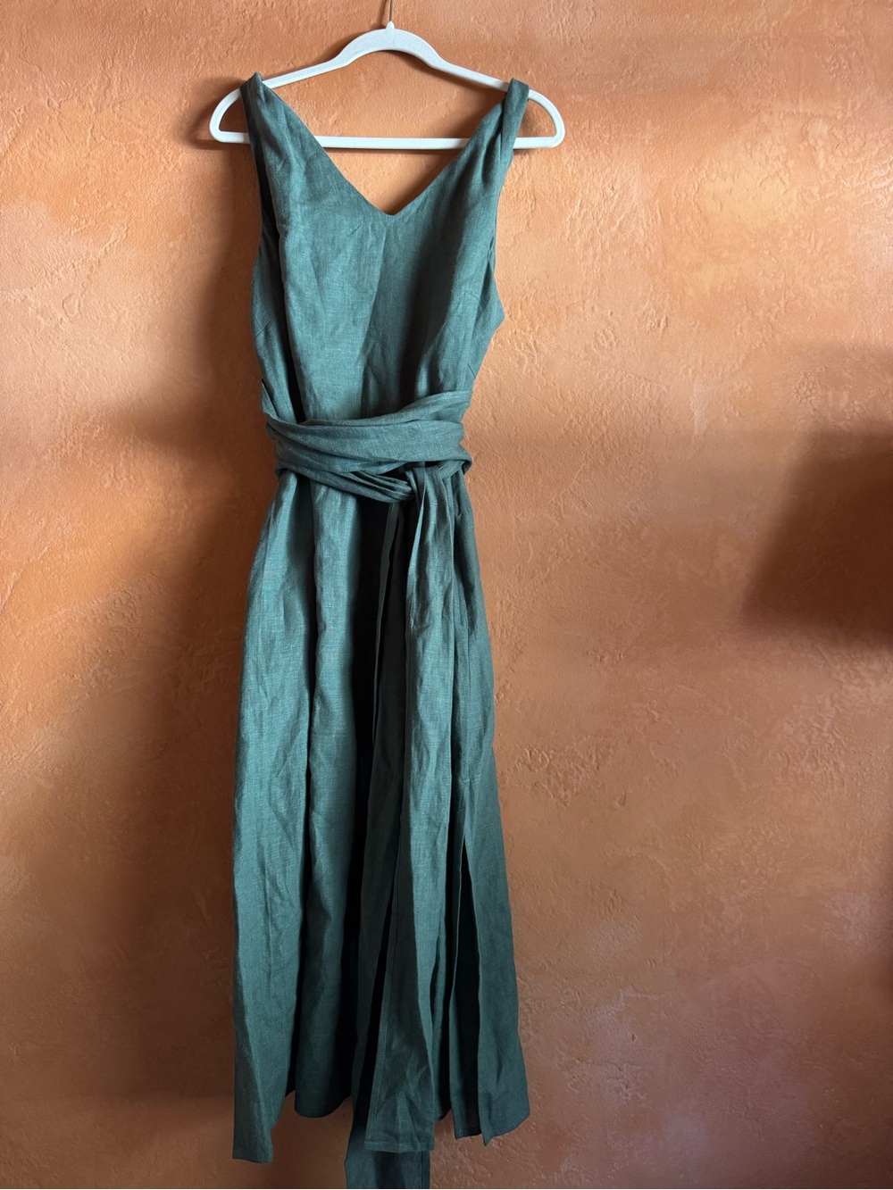 PAVietra Teal Green Linen Wrap Tie Sundress Maxi Dress 4XL